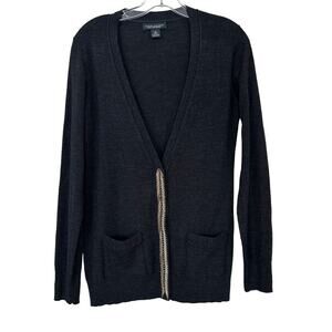 Banana Republic Gray Extra Fine Merino Wool Beaded Cardigan Sz M